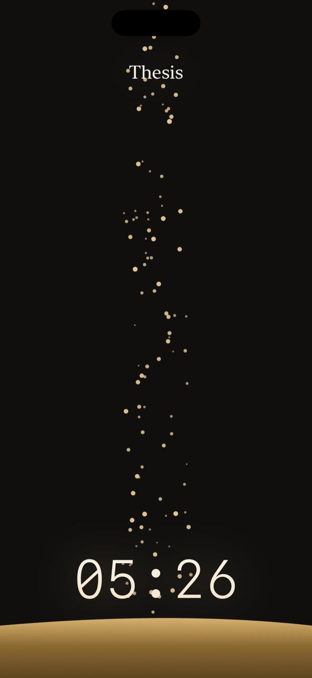 A Goalism focus scene: grains of sand falling into a dune above a 05:26 countdown.